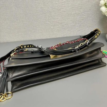 Prada Women Soft Sound Large Leather Shoulder Bag with Charms-Black - 图片 13