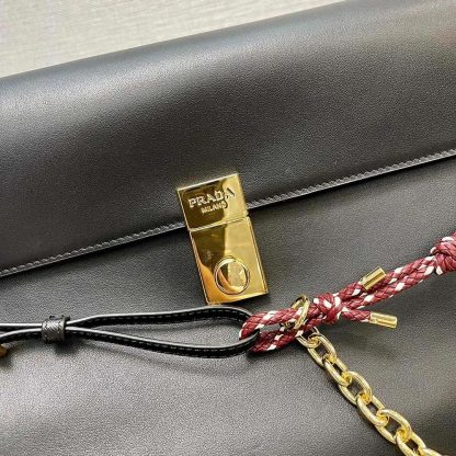 Prada Women Soft Sound Large Leather Shoulder Bag with Charms-Black - 图片 12
