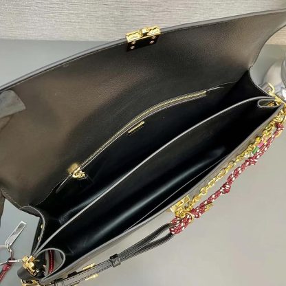 Prada Women Soft Sound Large Leather Shoulder Bag with Charms-Black - 图片 11