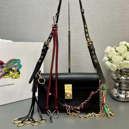 Prada Women Soft Sound Small Leather Shoulder Bag with Charms-Black - 图片 2