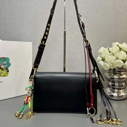 Prada Women Soft Sound Small Leather Shoulder Bag with Charms-Black - 图片 4