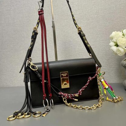 Prada Women Soft Sound Small Leather Shoulder Bag with Charms-Black - 图片 3