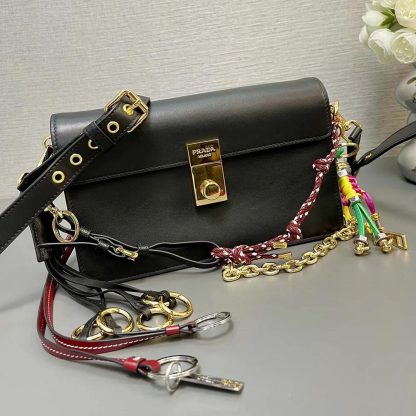 Prada Women Soft Sound Small Leather Shoulder Bag with Charms-Black - 图片 5