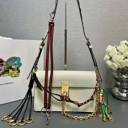Prada Women Soft Sound Small Leather Shoulder Bag with Charms-White - 图片 4