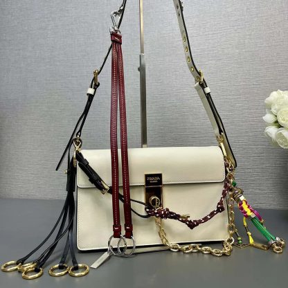 Prada Women Soft Sound Small Leather Shoulder Bag with Charms-White - 图片 2