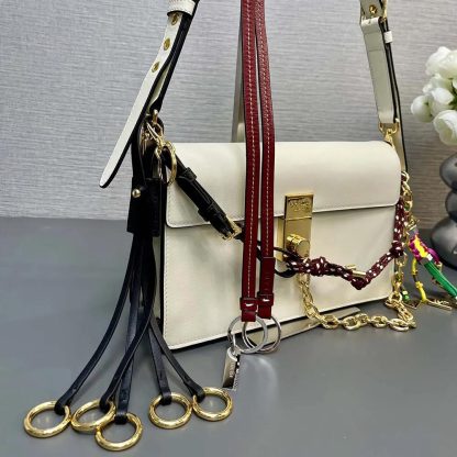 Prada Women Soft Sound Small Leather Shoulder Bag with Charms-White - 图片 5