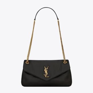 Saint Laurent YSL Women Calypso Large in Plunged Lambskin-Black 777399AACYT1000