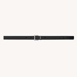 Saint Laurent YSL Women Cassandre Thin Belt with Square Buckle in Smooth Leather