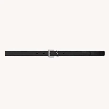 Saint Laurent YSL Women Cassandre Thin Belt with Square Buckle in Smooth Leather