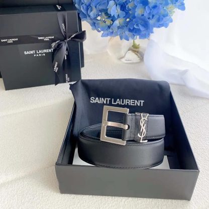 Saint Laurent YSL Women Cassandre Thin Belt with Square Buckle in Smooth Leather - 图片 2