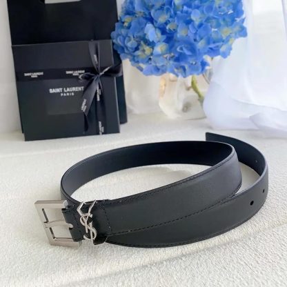 Saint Laurent YSL Women Cassandre Thin Belt with Square Buckle in Smooth Leather - 图片 4