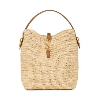 Saint Laurent YSL Women Le 37 Leather-trimmed Raffia Bucket Bag