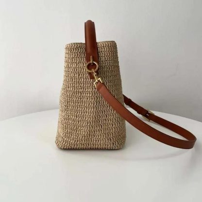 Saint Laurent YSL Women Le 37 Leather-trimmed Raffia Bucket Bag - 图片 6