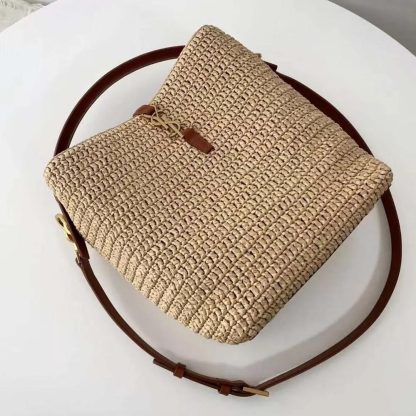 Saint Laurent YSL Women Le 37 Leather-trimmed Raffia Bucket Bag - 图片 7