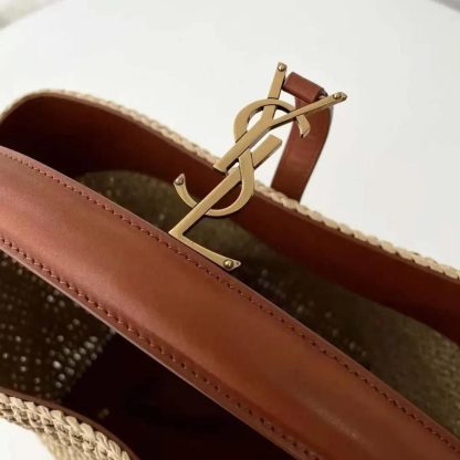 Saint Laurent YSL Women Le 37 Leather-trimmed Raffia Bucket Bag - 图片 10