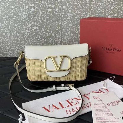 Valentino Women Garavani Locò VLOGO Flap Straw Shoulder Bag - 图片 5
