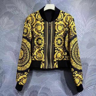 Versace Women Barocco Reversible Bomber Jacket-YellowBlack