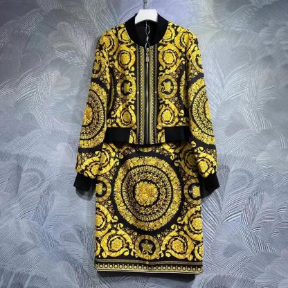 Versace Women Barocco Reversible Bomber Jacket-YellowBlack - 图片 2
