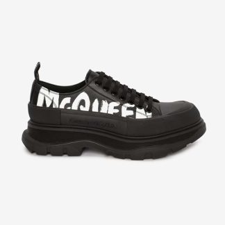 Alexander Mcqueen Unisex McQueen Graffiti Tread Slick Lace Up in Blackwhite 711108WIAT61070