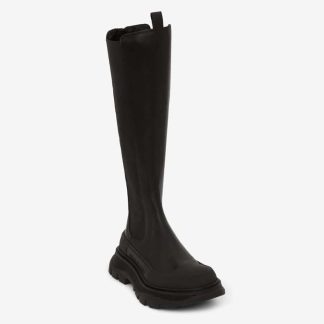 Alexander Mcqueen Women Tread Slick Knee High Boot in Black