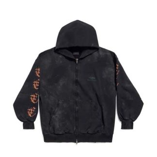 Balenciaga Men Heavy Metal Zip-Up Hoodie Small Fit in Black Curly Fleece