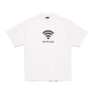 Balenciaga Men Lo_ve T-Shirt Medium Fit in off White and Black Vintage Jersey