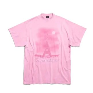 Balenciaga Men Paris Moon T-Shirt Oversized in Light Pink Vintage Jersey