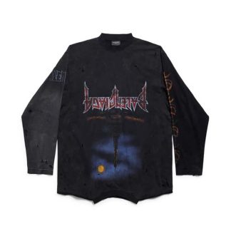 Balenciaga Men Paris Moon Upside Down Long Sleeve T-Shirt Oversized in Black Faded