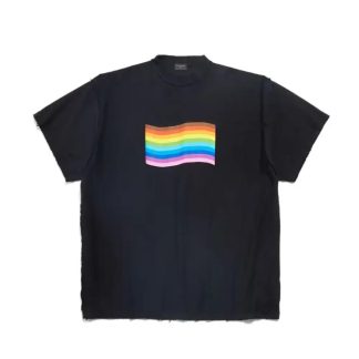 Balenciaga Men Rainbow Flag Inside-Out T-Shirt Oversized in Black Vintage Jersey
