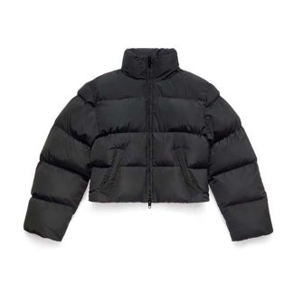 Balenciaga Men Shrunk Puffer in Black Technical Micro Faille