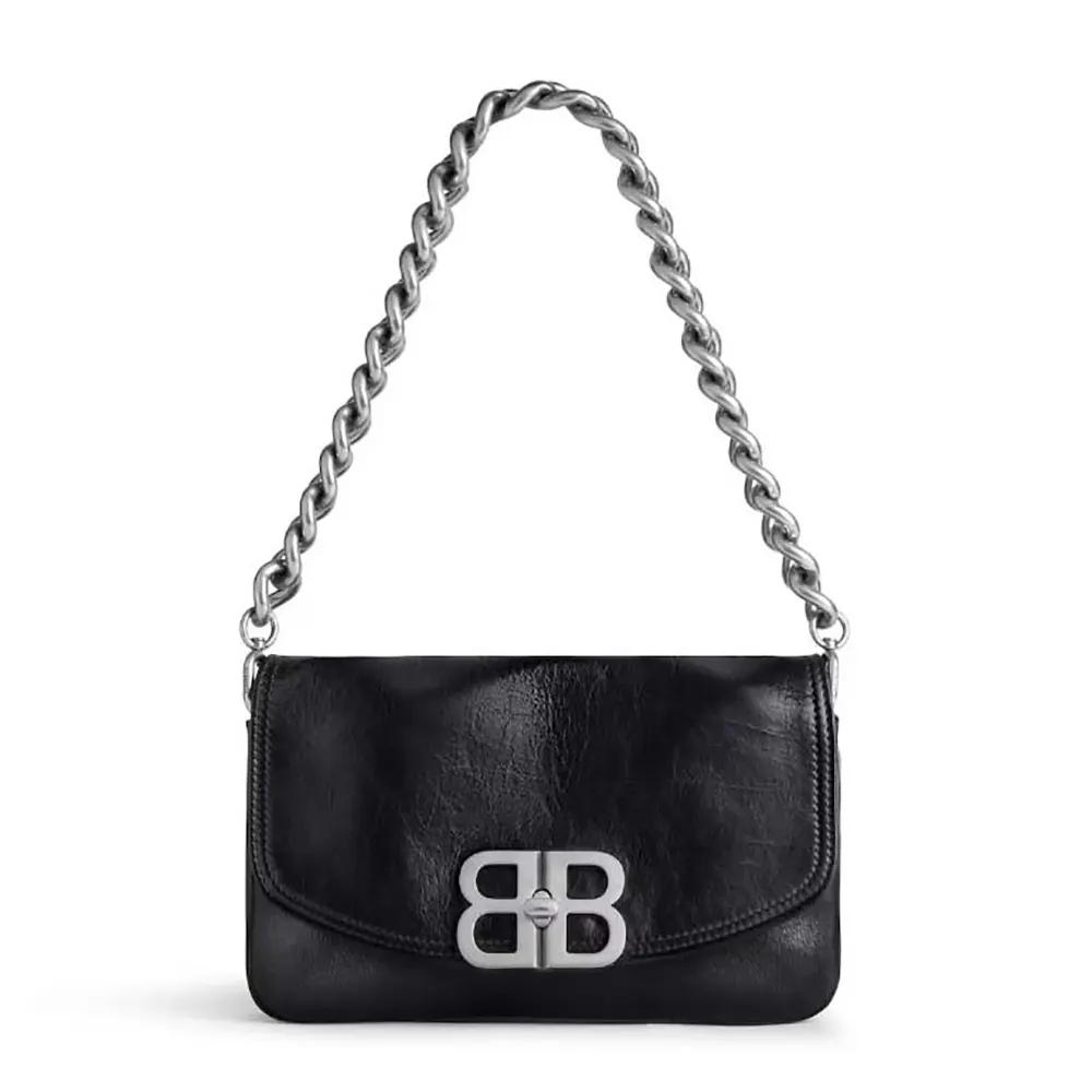 Balenciaga Women BB Soft Small Flap Bag in Black Peach Calfskin