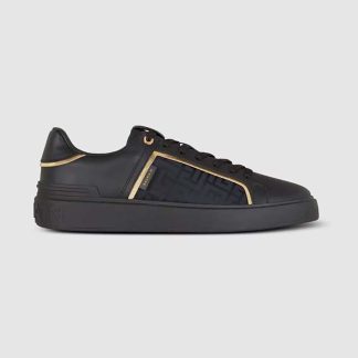 Balmain Unisex B-court Monogrammed Nylon and Leather Trainers-Black