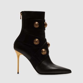 Balmain Women Alma Leather Ankle Boots-Black