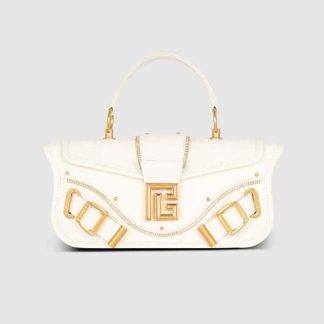 Balmain Women Blaze Grained Leather Clutch Bag-White