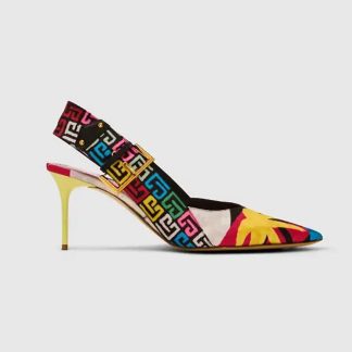 Balmain Women Heeled Ruby Slingbacks in Printed Satin DN1UK947TIPL