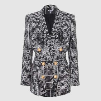 Balmain Women Monogram Printed Jacket with Shawl Collar