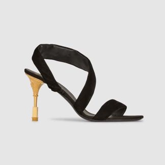 Balmain Women Suede Moneta Sandals in 95 mm Heel Height-Black
