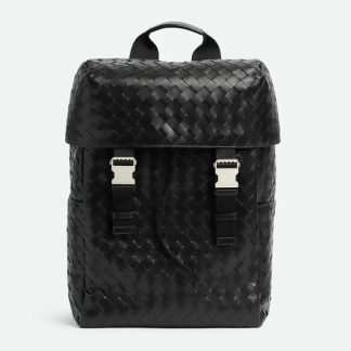 Bottega Veneta Unisex Intrecciato Flap Backpack-Black 766580V2HL28803