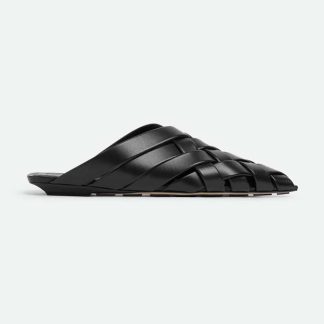 Bottega Veneta Women Alfie Slipper Open-back Intreccio Leather Slippers-Black