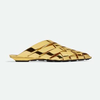 Bottega Veneta Women Alfie Slipper Open-back Intreccio Leather Slippers-Gold