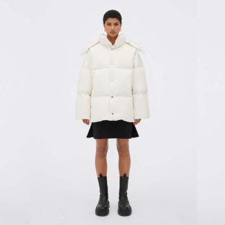 Bottega Veneta Women Frosted Poplin Puffer Jacket-White