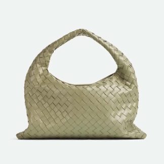 Bottega Veneta Women Hop Shoulder Bag in Calfskin Leather-Olive