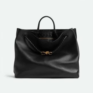 Bottega Veneta Women Large Andiamo in Silky Calf Leather-BlackGold