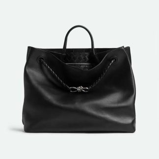 Bottega Veneta Women Large Andiamo in Silky Calf Leather-BlackSilver