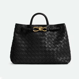 Bottega Veneta Women Medium Andiamo in Supple Intrecciato Leather-BlackGold