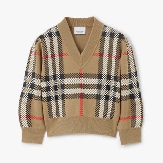 Burberry Kids' Check Wool Sweater-Beige