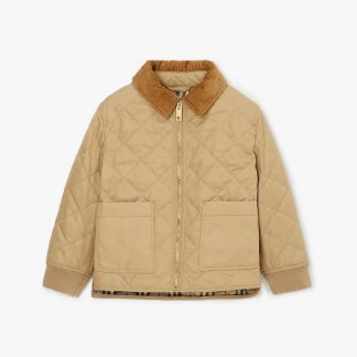 Burberry Kids' Corduroy Collar Diamond Quilted Jacket-Beige