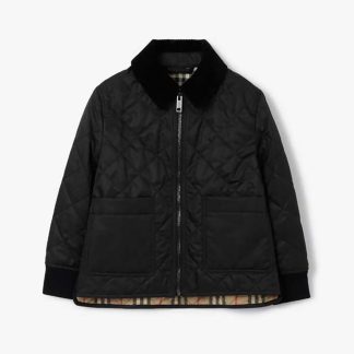 Burberry Kids' Corduroy Collar Diamond Quilted Jacket-Black