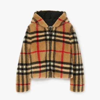 Burberry Men Check Fleece Hooded Jacket