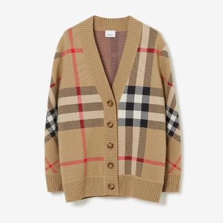 Burberry Men Check Wool Blend Cardigan